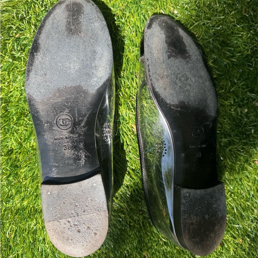 CHANEL Black Patent Leather Clear Ballet Flats - Picture 7 of 8